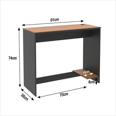 Mesa Para Escritório Com Passa Fios E Tampo Usinado Tech - Preto E Cedro