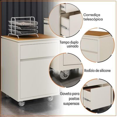 Gaveteiro Multiuso Com 2 Gavetas Para Escritório Tundra - Off White E Cedro
