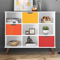 Conjunto Nicho Organizador Kenya 9 Espaços Retrô Branco + Kit 3 Gavetas Coloridas