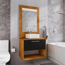 Conjunto Gabinete Com Espelheira Para Banheiro Orion Naturalle Preto Fosco