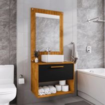 Conjunto Gabinete Com Espelheira Para Banheiro Orion Naturalle Preto Fosco