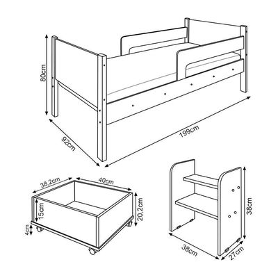 Cama Solteiro Com 2 Baus Organizador E Escada Luna Plus Branco Com Colchão