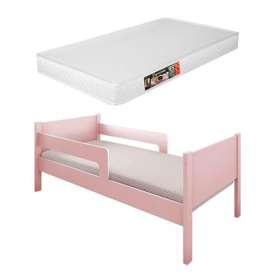 Cama Solteiro Com 2 Baus Organizador E Escada Luna Plus Rosa Com Colchão
