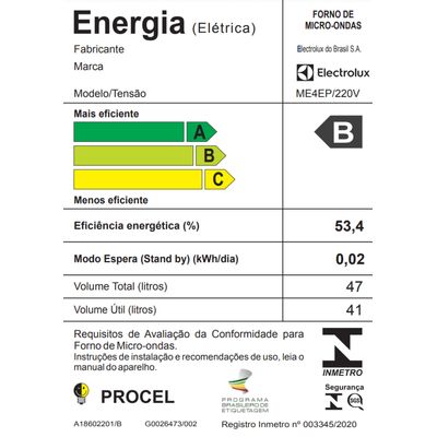 Forno de Embutir Electrolux Multifuncional 43L 2 em 1 com Micro-ondas Preto (ME4EP) 220V