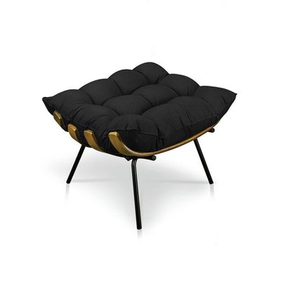 Puff Costela Suede Base Metal Drossi - Preto