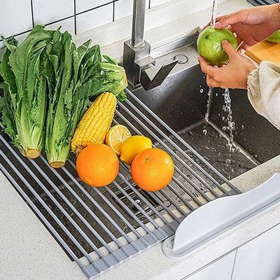 Escorredor De Pia Dobravel Portatil Aço Inox Tamanho 37x35 M