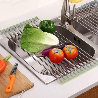 Escorredor De Pia Dobravel Portatil Aço Inox Tamanho 37x35 M