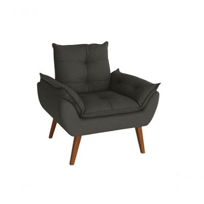 Poltrona/cadeira Decorativa Glamour Chumbo Com Pés Quadrado Chumbo