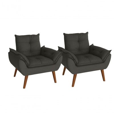 Poltrona/cadeira Decorativa Glamour Chumbo Com Pés Quadrado Chumbo