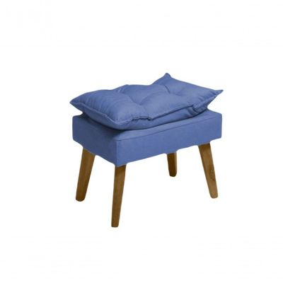 Kit 02 Poltrona/cadeira Decorativa E Puff Glamour Com Pés Quadrado Azul Marinho