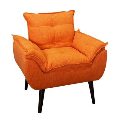 Poltrona/cadeira Decorativa Glamour Com Pés Quadrado Laranja Linho