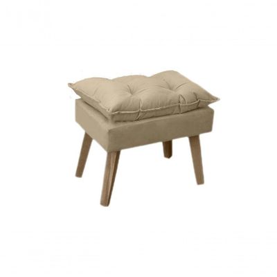 Poltrona/cadeira Decorativa E Puff Glamour Com Pés Quadrado Bege Linho