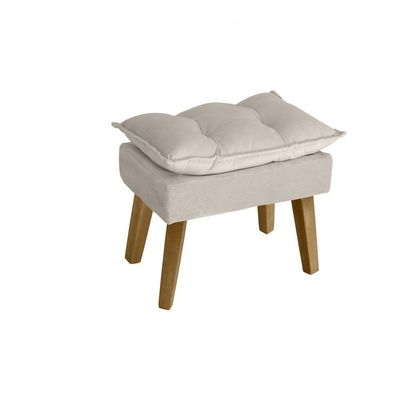 Kit 02 Poltrona/cadeira Decorativa E Puff Glamour Com Pés Quadrado Bege