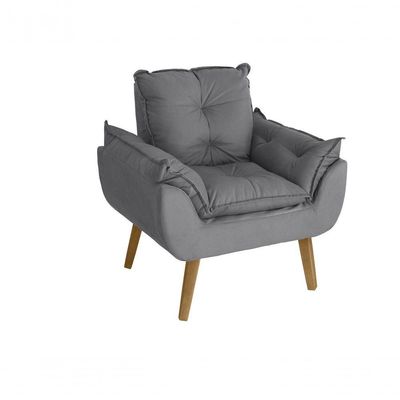 Poltrona/cadeira Decorativa Glamour Com Pés Quadrado Cinza