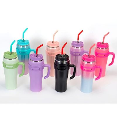 Copo Térmico Inox Com Alça Canudo Esmaltado Glitter Bege Com Amarelo