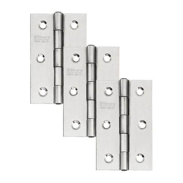 Dobradiça Para Porta Pado 3.1/2 Sem Rolamento 883 Embutir 25kg Inox Escovado Com 3 Peças
