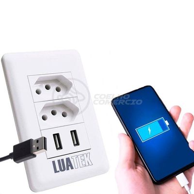 Tomada De Parede 2 Entrada Fonte 2 Usb 5v 10a Bivolt Bivolt