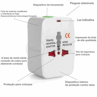 Adaptador Tomada Universal Padrão 150 Países Bivolt Bivolt