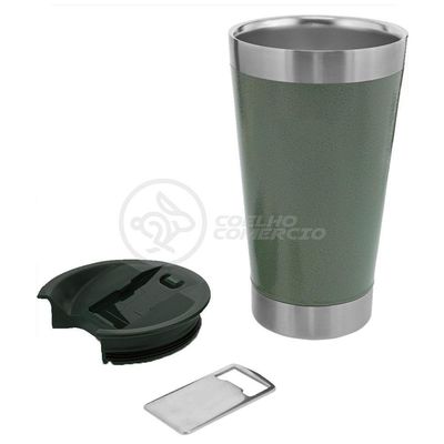 Copo Térmico C/ Tampa E Abridor 473Ml Inox - Verde