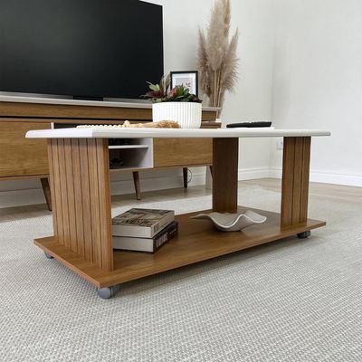 Mesa De Centro 100x50 Cm Com Rodizios Cinamomo Off White Arly