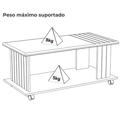Mesa De Centro 100x50 Cm Com Rodizios Cinamomo Off White Arly