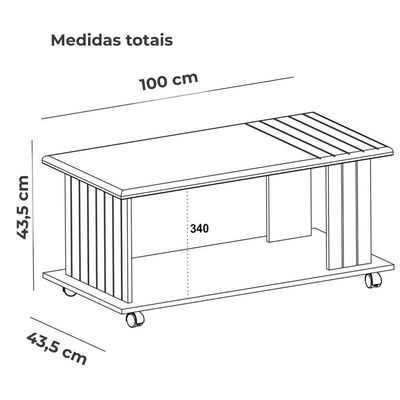 Mesa De Centro 100x50 Cm Com Rodizios Cinamomo Off White Arly