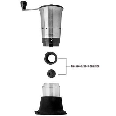 Moedor de Café Tramontina Realce em Acrílico, Aço Inox e Silicone  Preto/Inox