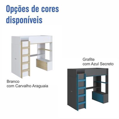 Cama Infantil Alta Multifuncional Office Solteiro Armário Escrivaninha Branca