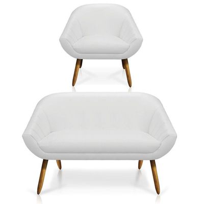 Kit 01 Namoradeira 02 Lugares E 01 Poltrona Giovana Corino Branco Castanho