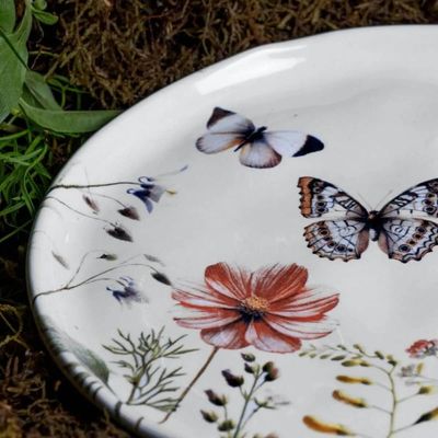 Prato de Sobremesa 21,5cm Bio Encanto Porto Brasil Cerâmica Estampada Floral Avulso