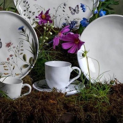 Xícara de Chá 170ml com Pires Bio Encanto Cerâmica Stoneware Decorada Porto Brasil