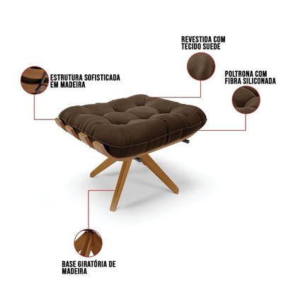 Kit 2 Puffs Giratório Suede Base Madeira D'rossi Marrom