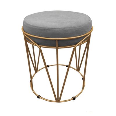 Puff Multiuso Com Mesa 2 Em 1 Suede Grafite Base Dourado