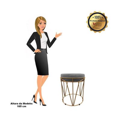 Puff Multiuso Com Mesa 2 Em 1 Suede Grafite Base Dourado