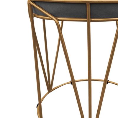 Puff Multiuso Com Mesa 2 Em 1 Suede Grafite Base Dourado
