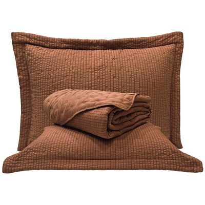 Kit Cobre Leito Colcha Craft Queen 3 Peças Percal 300 Fios Dupla Face Texturizado - Castanho