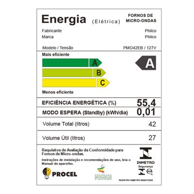 Micro-ondas 42L Philco Jumbo Múltiplas Funções 1560W PMO42EB 220V