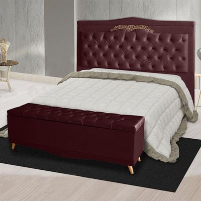 Kit Cabeceira De Cama Box E Calçadeira Baú Madri Casal 140 Cm Suede Bordo Do Lar Móveis E Decoração