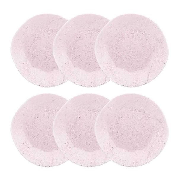 Jogo de 6 Pratos Rasos Oxford Ryo Pink Sand Rosa Claro 27,5cm Porcelana