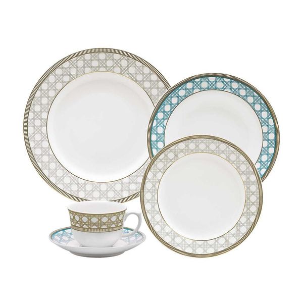 Jogo de Jantar e Chá Oxford Flamingo Palhinha Brasileira 30 Peças Porcelana