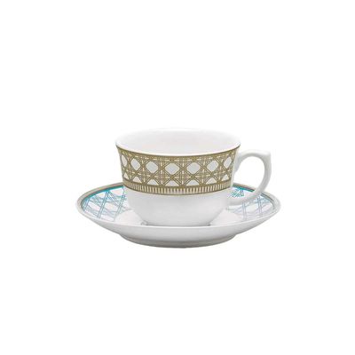 Jogo de Jantar e Chá Oxford Flamingo Palhinha Brasileira 30 Peças Porcelana