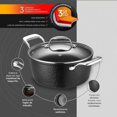 Caçarola Antiaderente Oxford Gourmet Martelado Preta 28cm para Indução e Forno