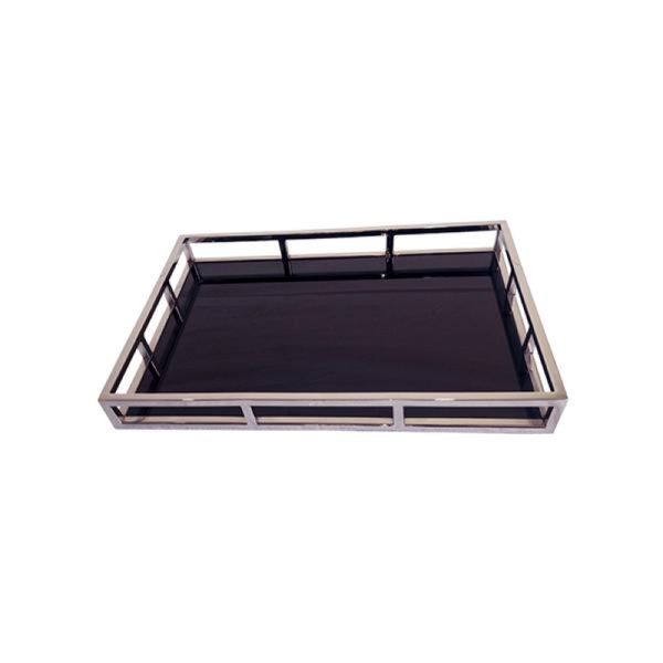 Bandeja retangular em inox e vidro Fracalanza 46cm preto