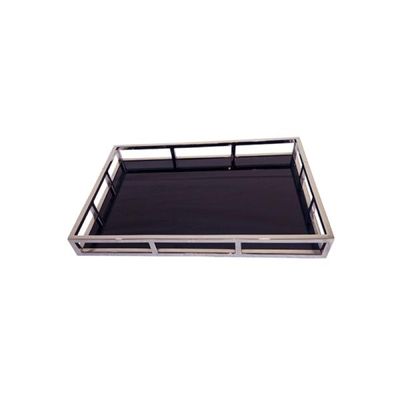 Bandeja retangular em inox e vidro Fracalanza 35cm preto