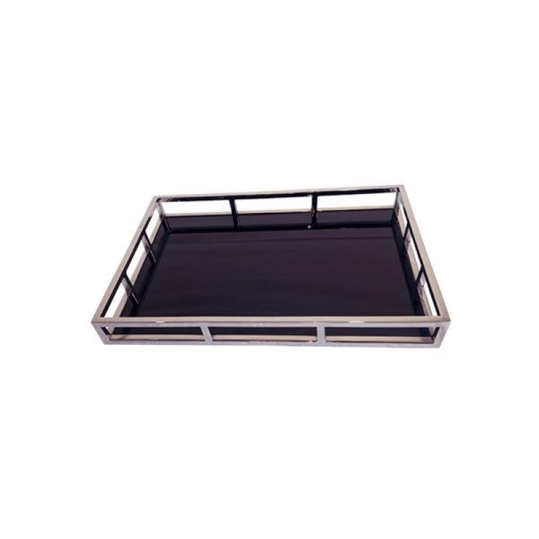 Bandeja retangular em inox e vidro Fracalanza 35cm preto