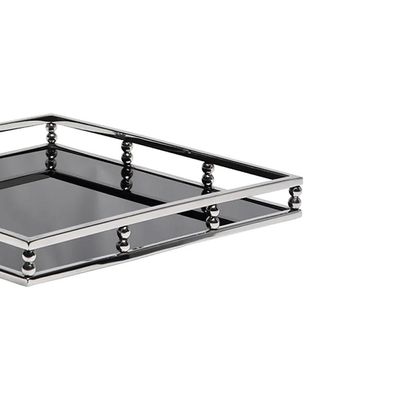 Bandeja quandrada em inox e vidro Fracalanza 40x40x5cm preta