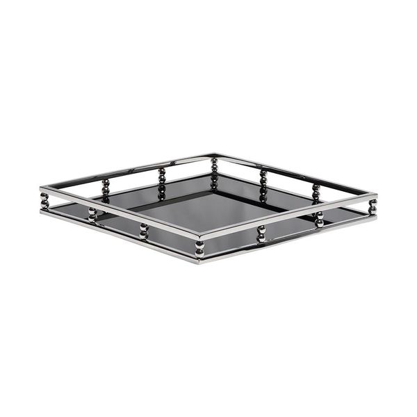 Bandeja quandrada em inox e vidro Fracalanza 40x40x5cm preta