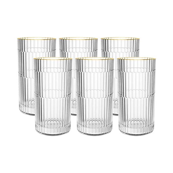 Jogo de copos altos em cristal borda dourada L'Hermitage Pisa 370ml 6 peças