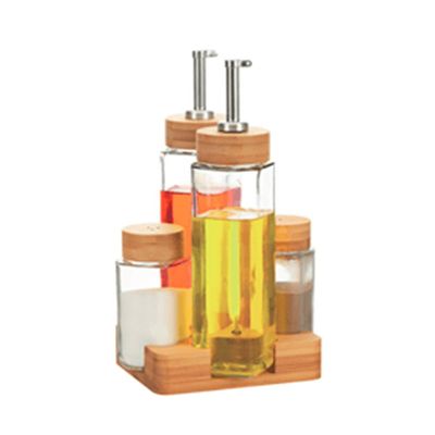 Galheteiro em vidro e suporteem bambu Kenya com 5 peças