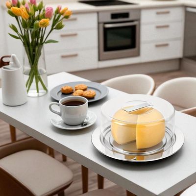 Prato para queijo em inox com cúpula de acrílico Forma Vision 25cm: Sofisticação e proteção na mesa